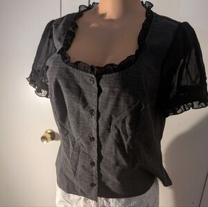 in studio Black & grey short sleeve button down Blouse Size 8